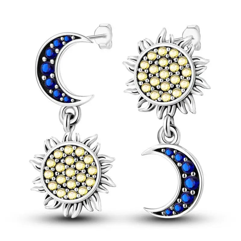 Sterling Silver S925 Blue Planet Moon Zircon Earrings