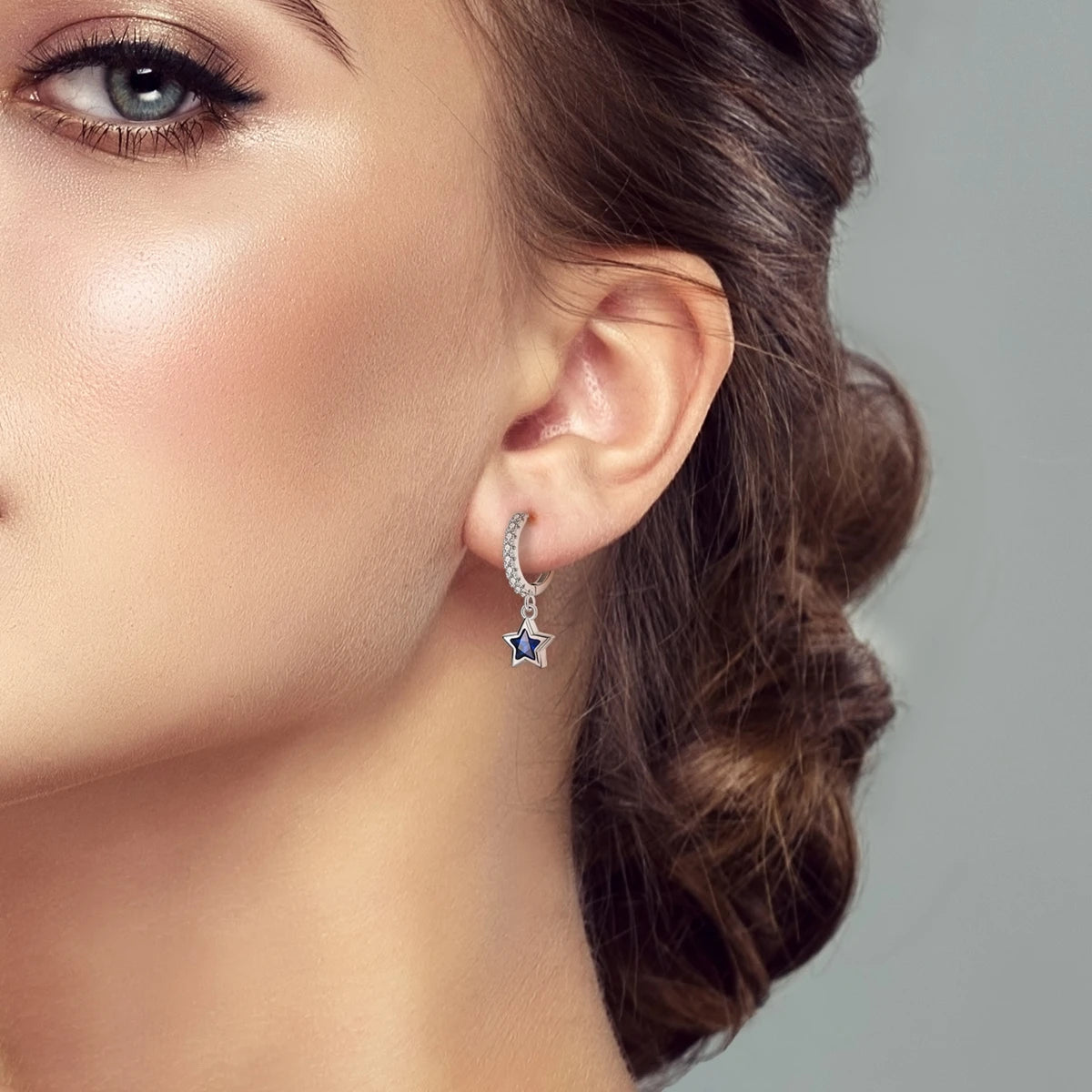 Sterling Silver S925 Blue Planet Moon Zircon Earrings