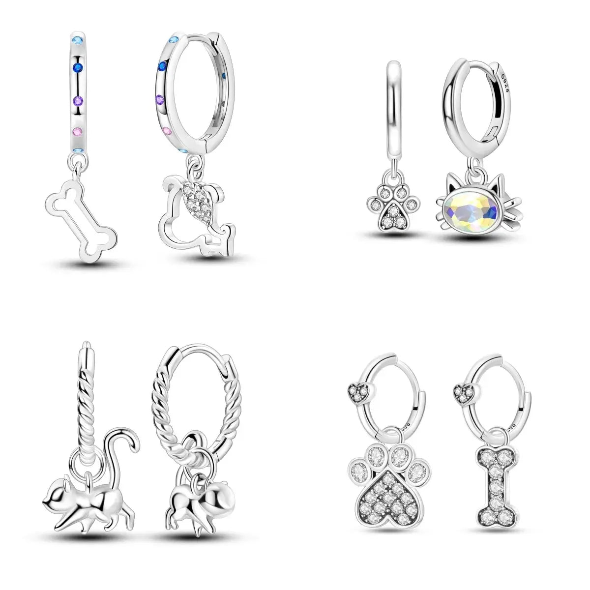 Sterling Silver S925 Puppy Bone AB Earrings