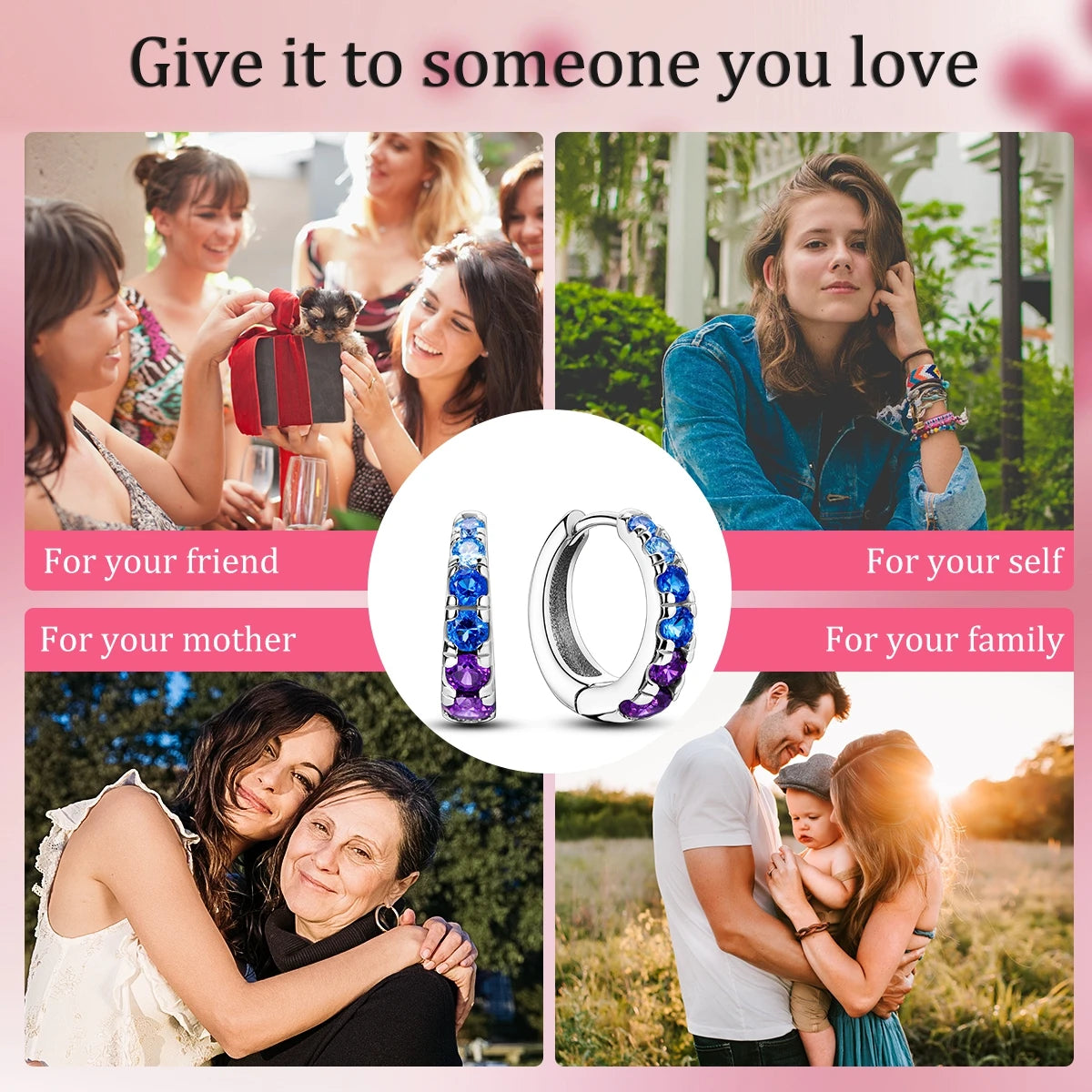 CYCUFF 925 Sterling Silver Night Sky Blue Purple Gemstone Hoop Earrings