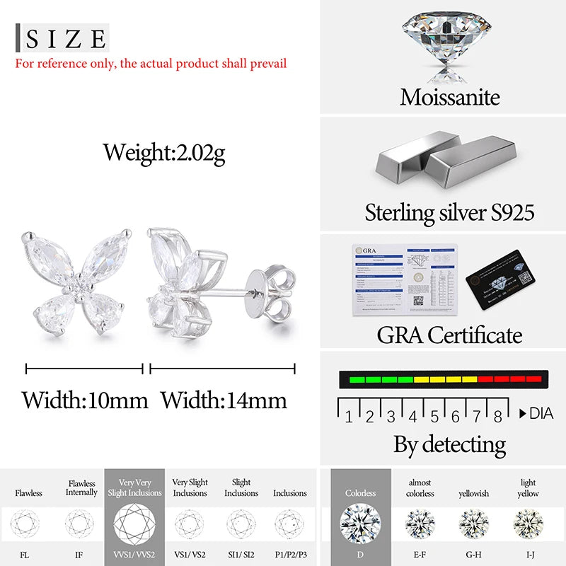 Original Luxury Butterfly Stud Earrings Silver 925