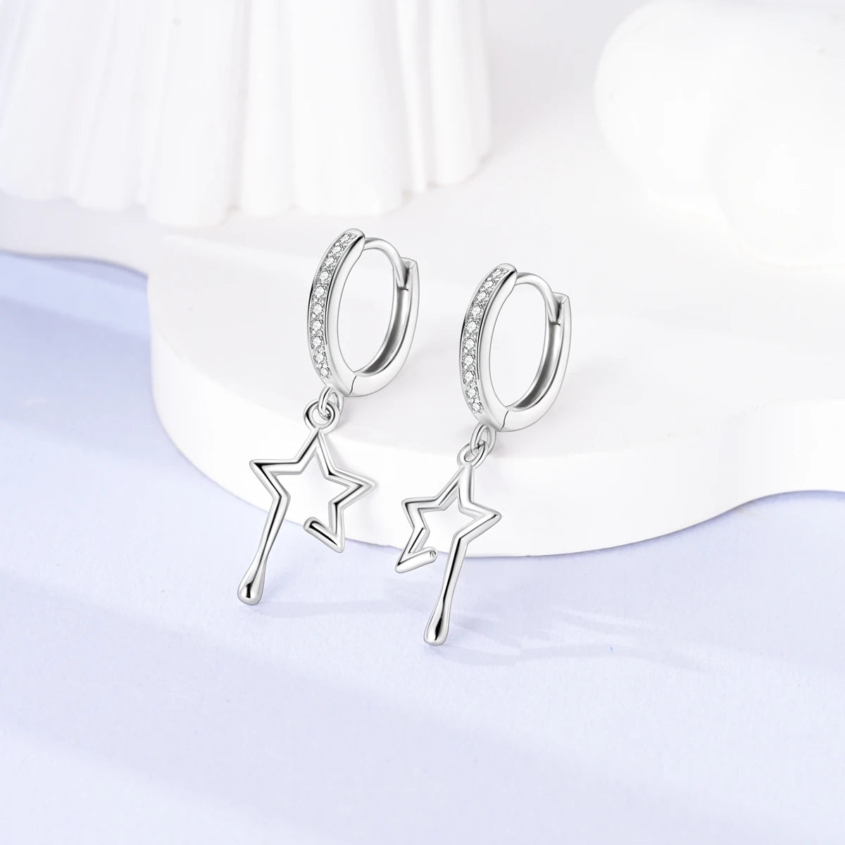Sterling Silver S925 Blue Planet Moon Zircon Earrings
