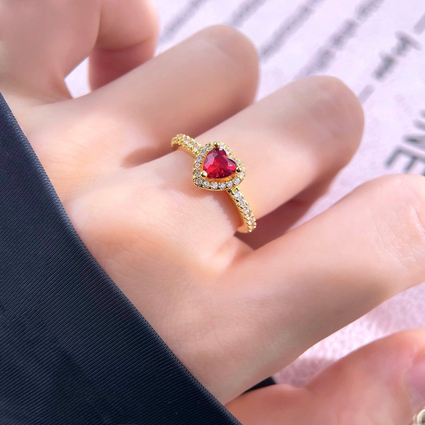 Women 925 Sterling Silver Red Ocean Heart Zircon Rings