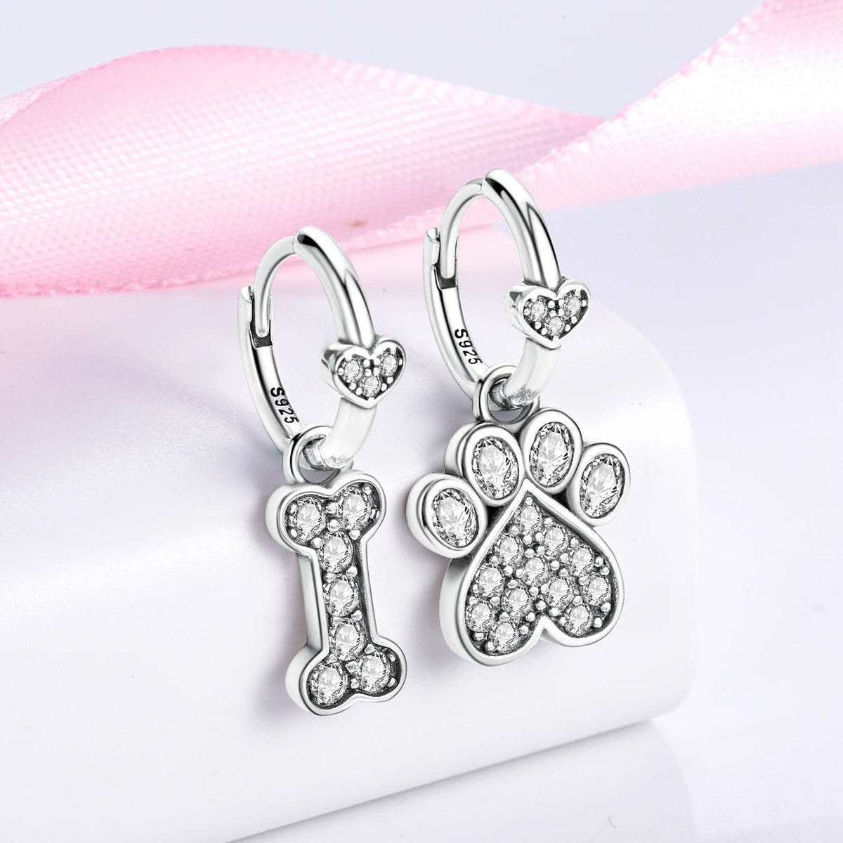 Sterling Silver S925 Puppy Bone AB Earrings