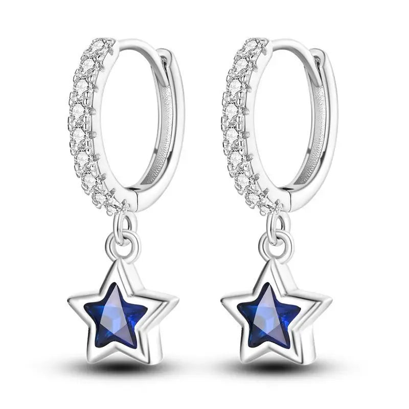 Sterling Silver S925 Blue Planet Moon Zircon Earrings