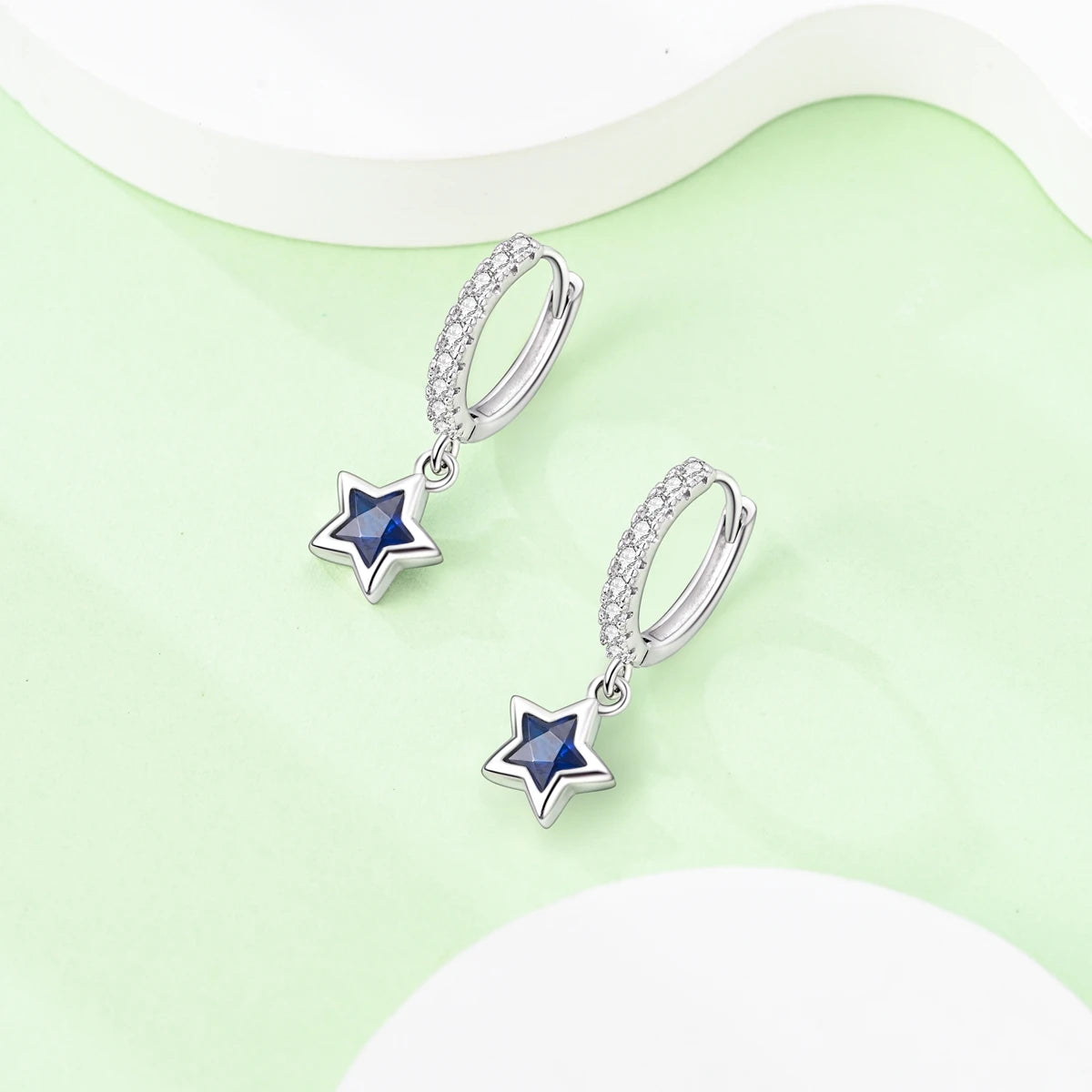 Sterling Silver S925 Blue Planet Moon Zircon Earrings