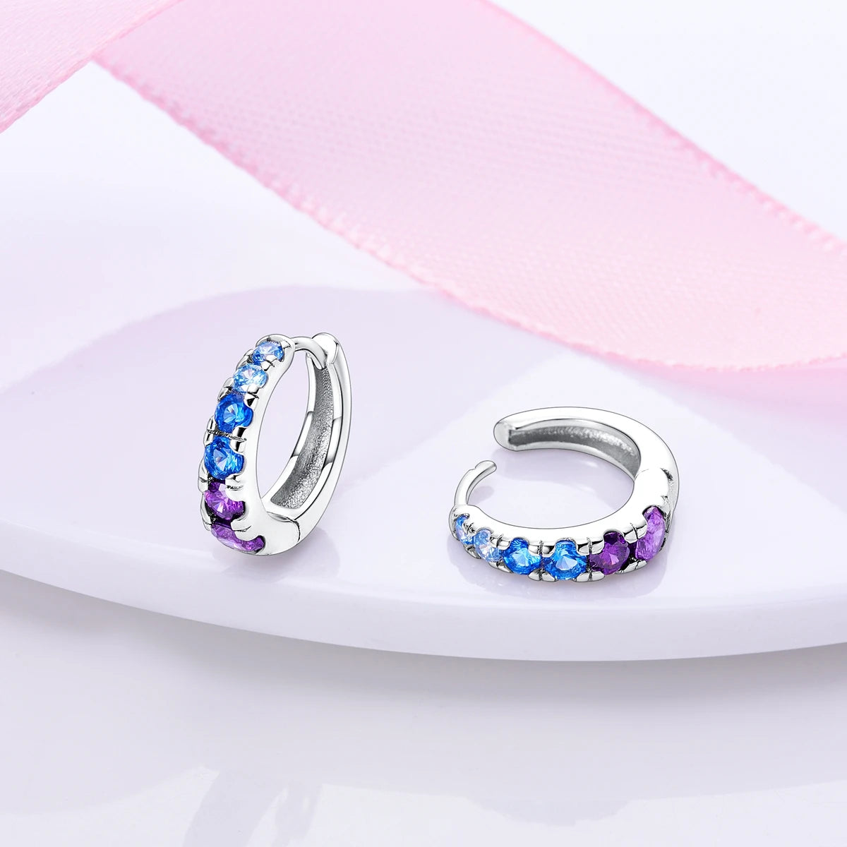 CYCUFF 925 Sterling Silver Night Sky Blue Purple Gemstone Hoop Earrings