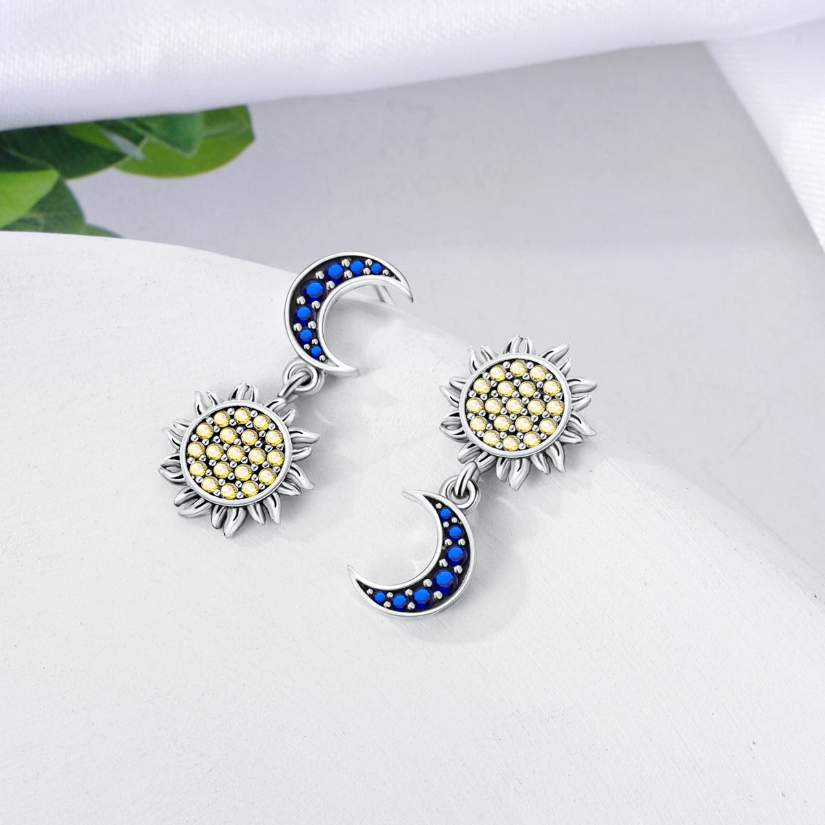 Sterling Silver S925 Blue Planet Moon Zircon Earrings