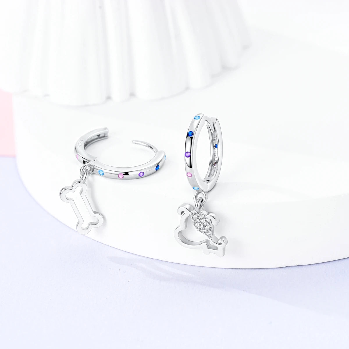 Sterling Silver S925 Puppy Bone AB Earrings
