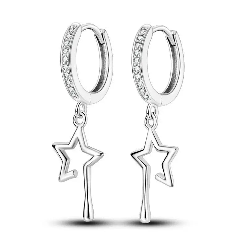 Sterling Silver S925 Blue Planet Moon Zircon Earrings