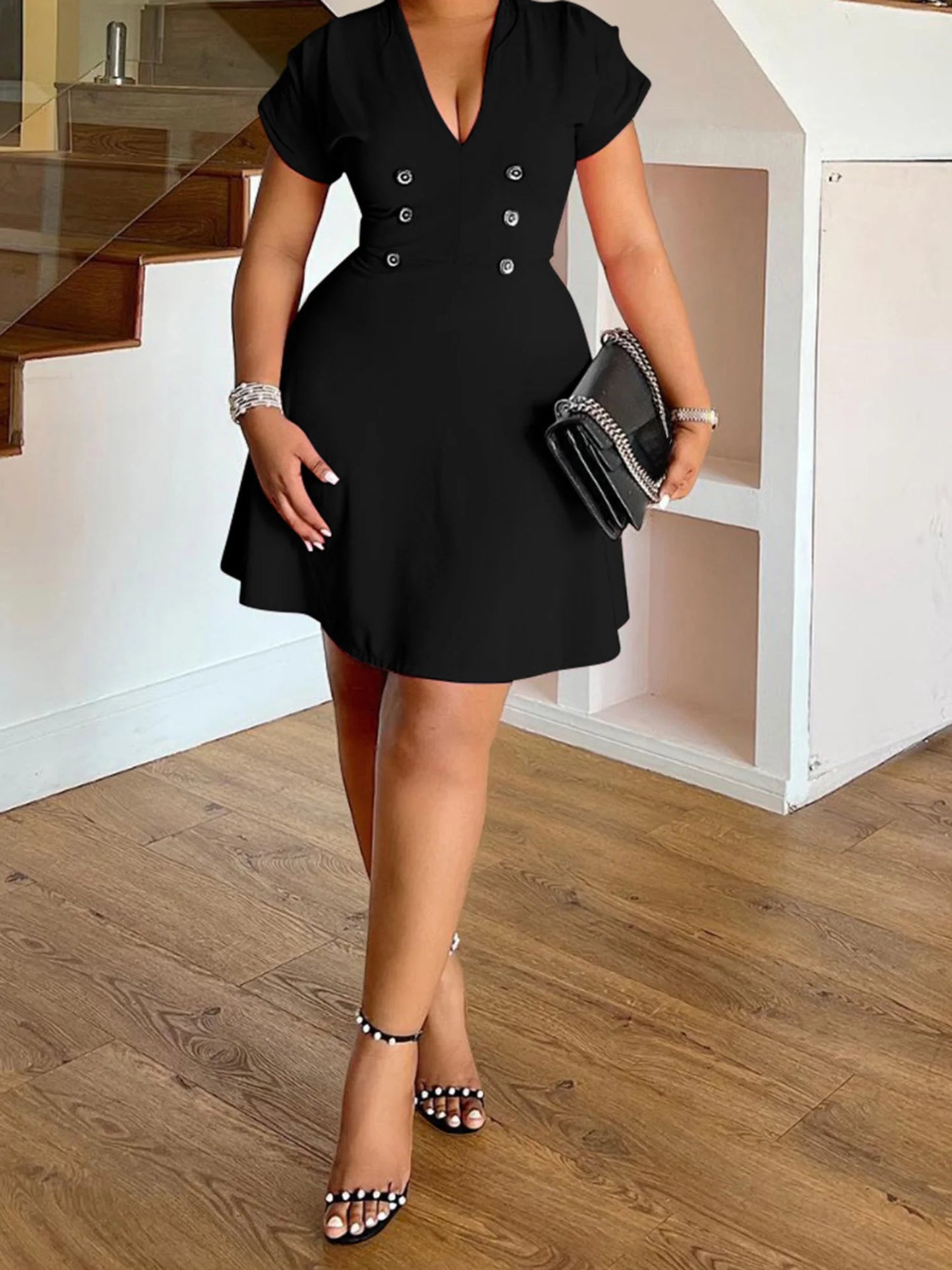 Women Plus Size Dress Floral Print Ruffle Sleeve