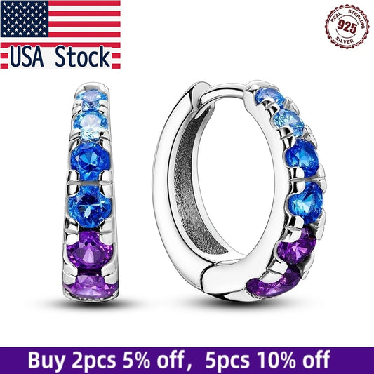 CYCUFF 925 Sterling Silver Night Sky Blue Purple Gemstone Hoop Earrings
